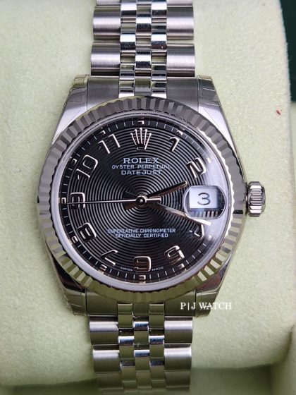 Rolex Datejust 31mm Stainless Steel & White Gold Concentric Circle Black Dial Ref.178274