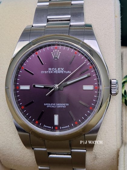Rolex Oyster Perpetual 39mm Red Grape Dial Steel Men's Watch Ref.114300