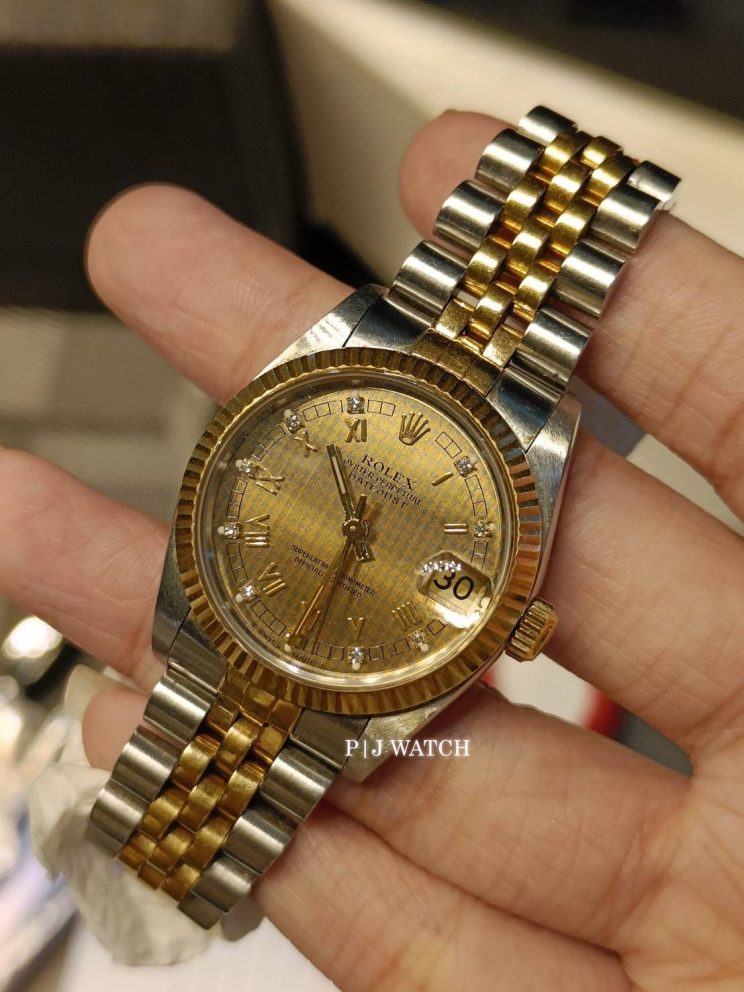 Rolex Datejust 36mm Plaid Diamond Dial Stainless Steel & 18k Yellow Gold Ref.16233