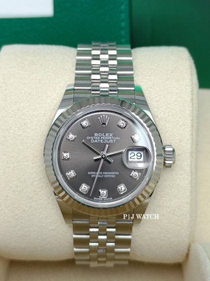 Rolex Lady-Datejust 28mm Stainless Steel & White Gold Bezel Dark Grey Dial Ref.279174