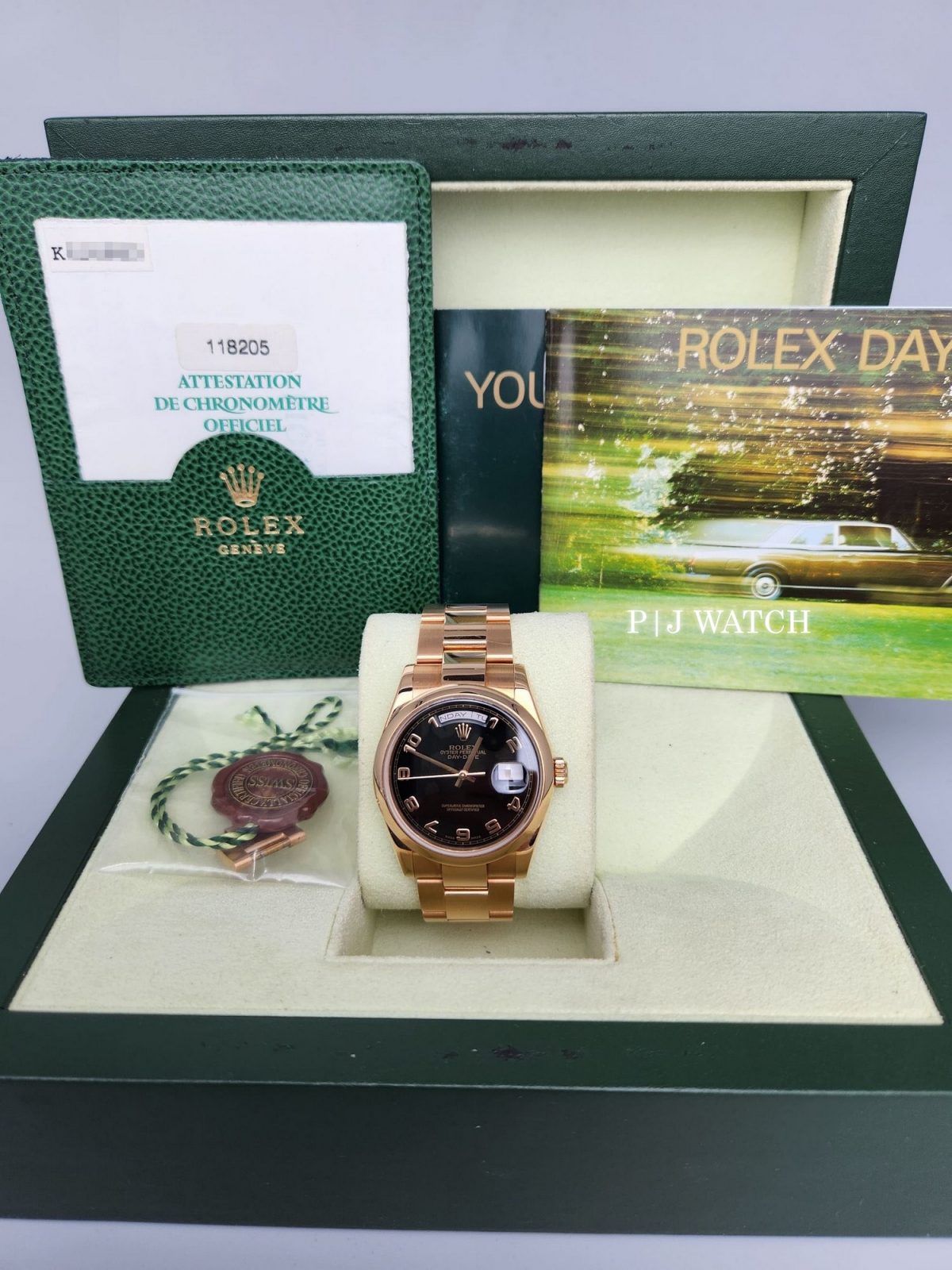 Rolex Day-Date 36mm 18k Rose Gold Black Dial Ref.118205-2