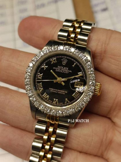 Rolex Datejust 26mm Two-Tone Roman Black Dial Diamond BezelRef.69173