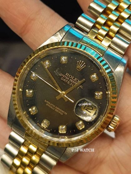 Rolex Datejust 36mm Black Diamond Dial Unisex Watch Ref.16233