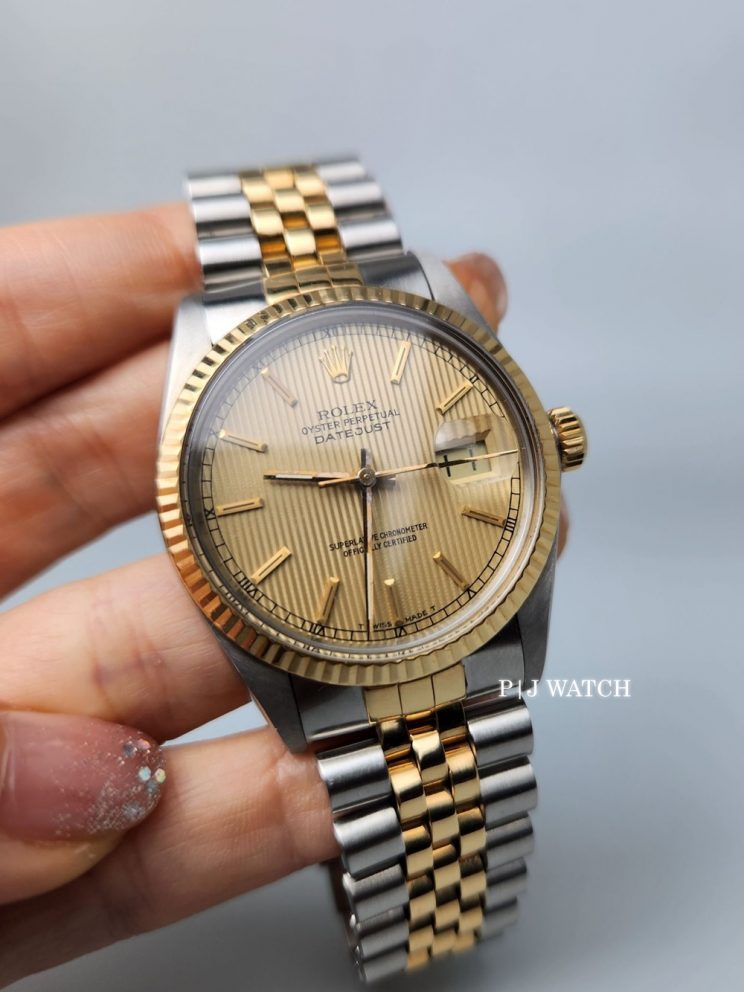 Rolex Datejust 36mm Stainless Steel Champagne Tapestry Dial Ref. 16013