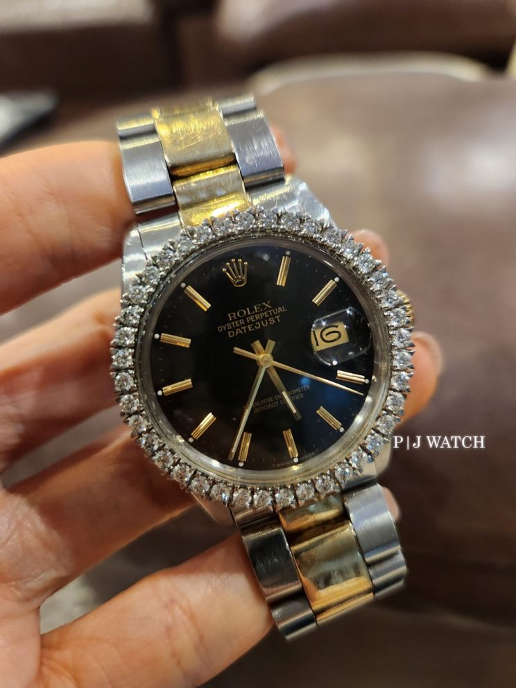 Rolex Datejust 36mm Steel & 18k Gold Black Dial After Setting Diamond Bezel Ref.16013