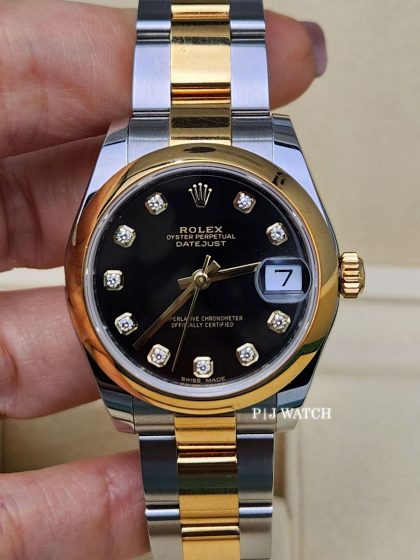 Rolex Datejust Ladies 31mm Black Diamond Oyster Bracelet Watch Ref.178243
