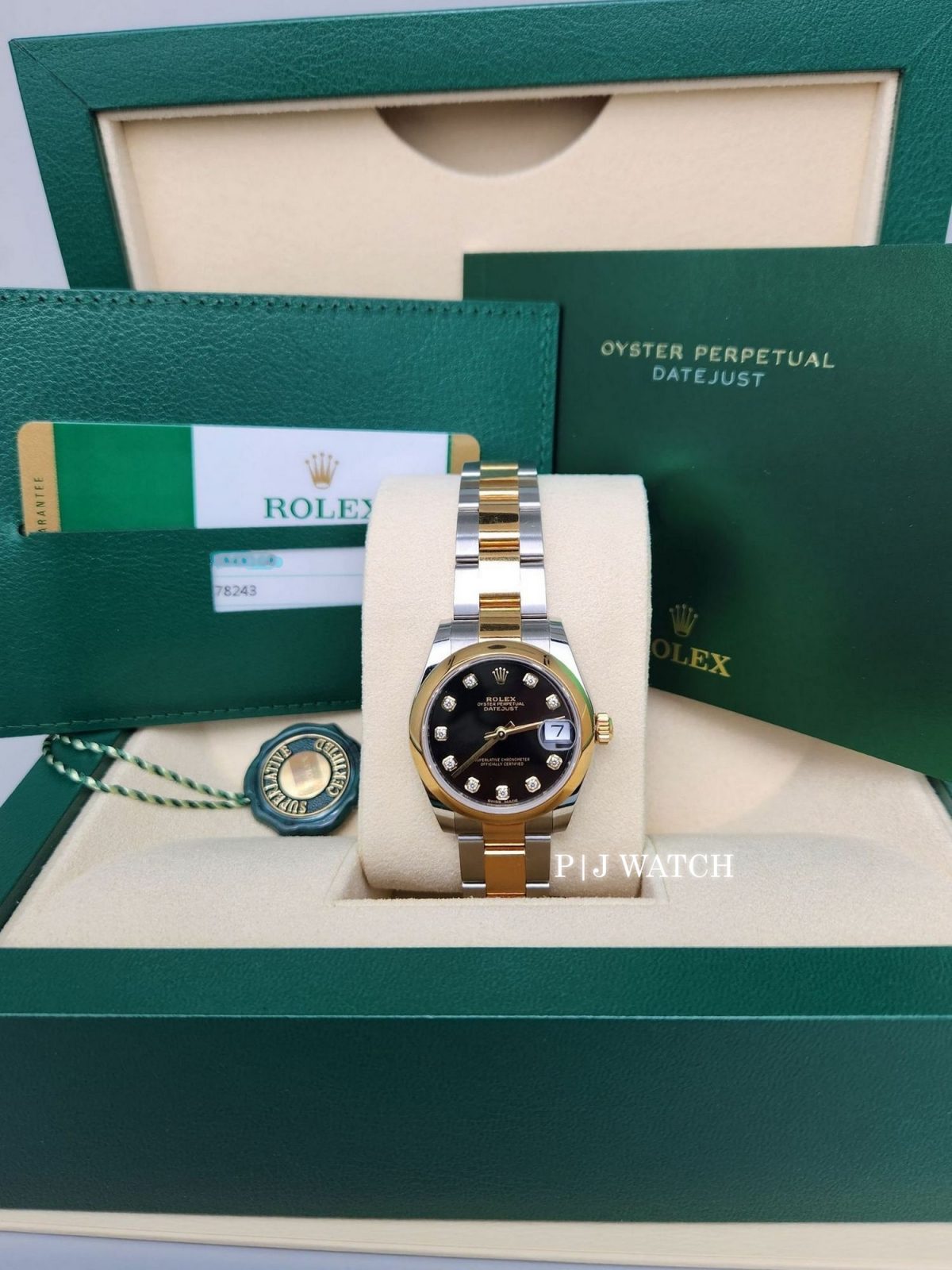 Rolex Datejust Ladies 31mm Black Diamond Oyster Bracelet Watch Ref.178243-2