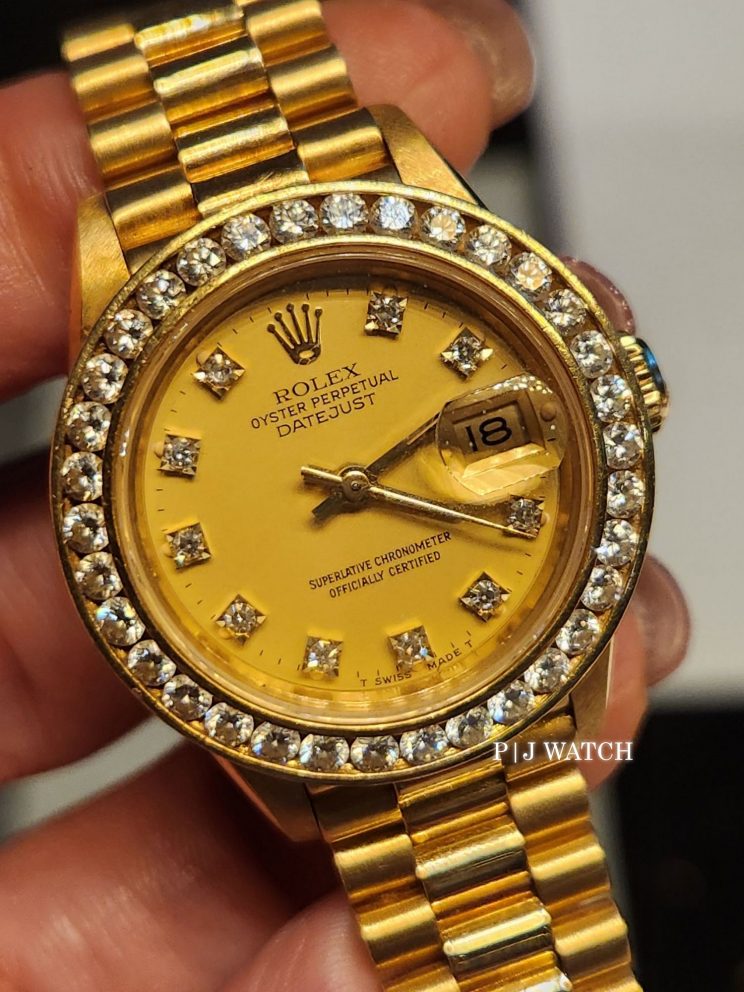 Rolex Ladies Datejust 26mm Yellow Gold 18K Crown Collection Diamond Dial President Ref.69138