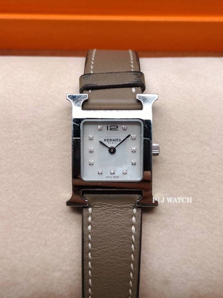 Hermes Heure H Watch 21mm White Diamond Dial Ref.W039524WW00