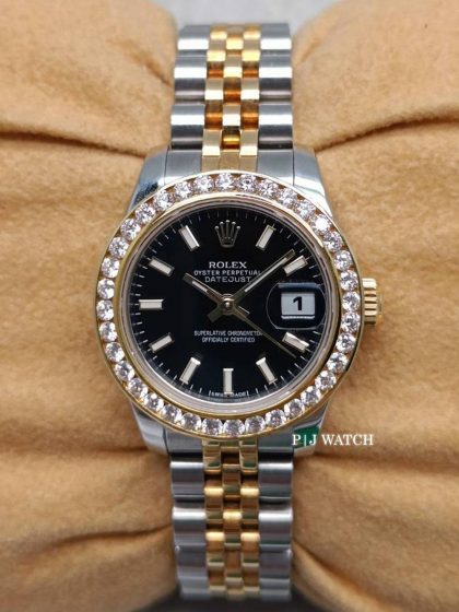 Rolex Lady-Datejust 26mm Two-Tone Black Dial Ref.179173