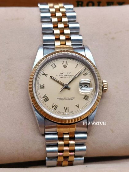 Rolex Datejust 36mm Yellow Gold & Stainless Steel Champagne Roman Dial Ref.16233
