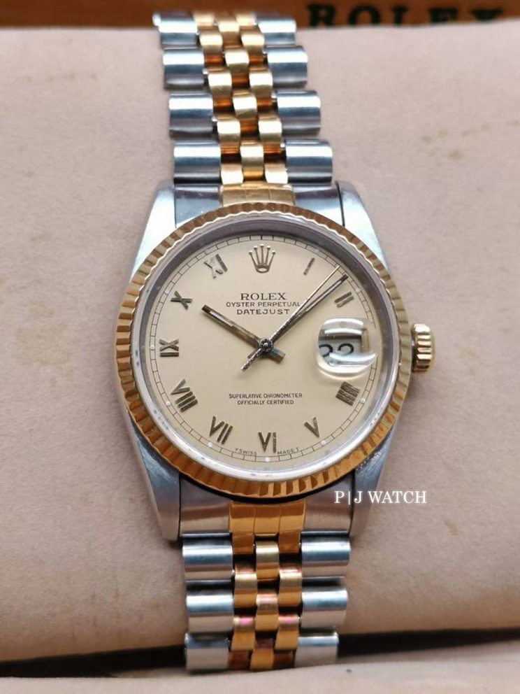 Rolex Datejust 36mm Yellow Gold & Stainless Steel Champagne Roman Dial Ref.16233