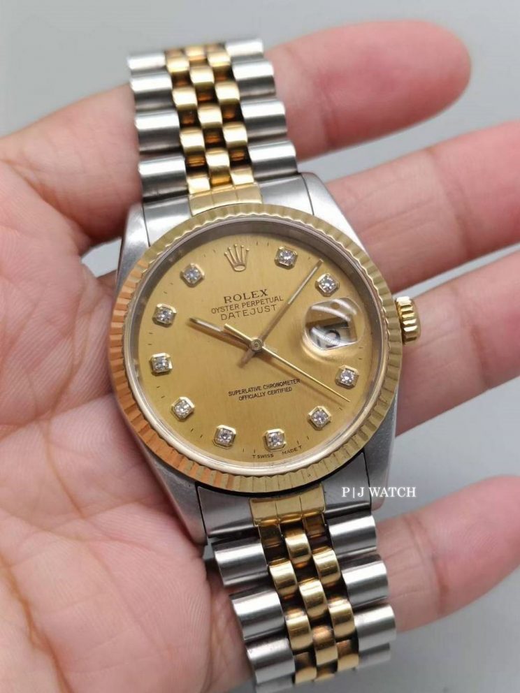 Rolex Datejust 36mm 2Tone Champagne Diamond Dial Ref.16233
