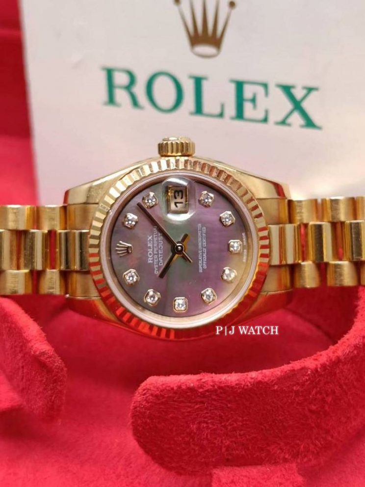 Rolex Lady-Datejust 26mm Black MOP Dial President Bracelet Ref.179175