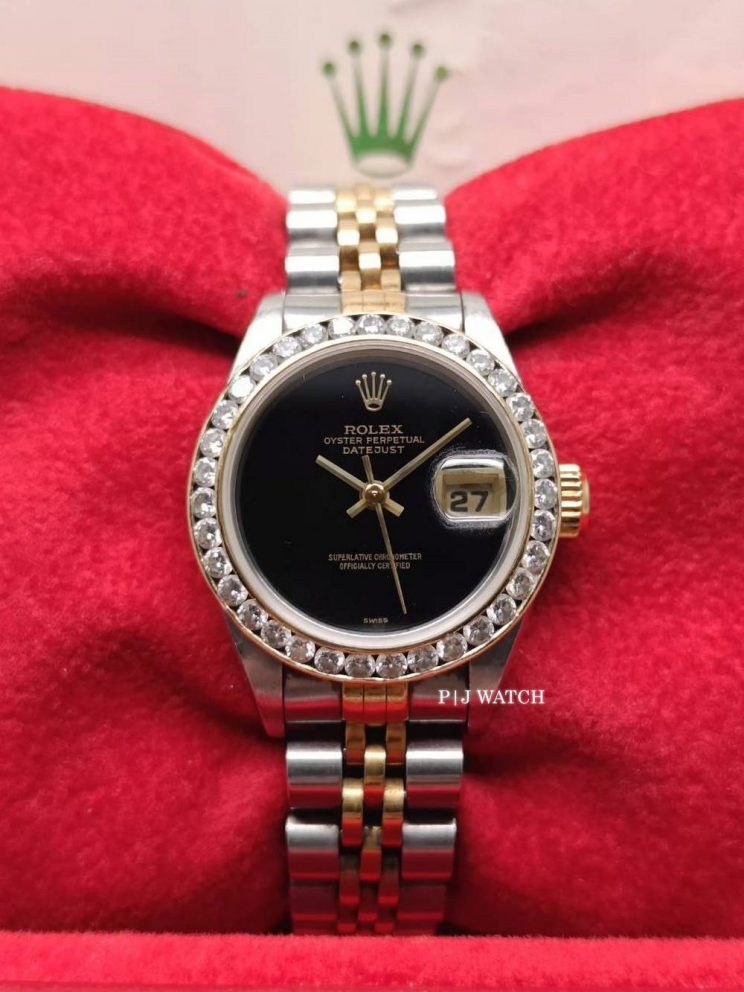 Rolex Lady-Datejust 26mm Ladies Two-Tone Black Dial Jubilee Ref.69173
