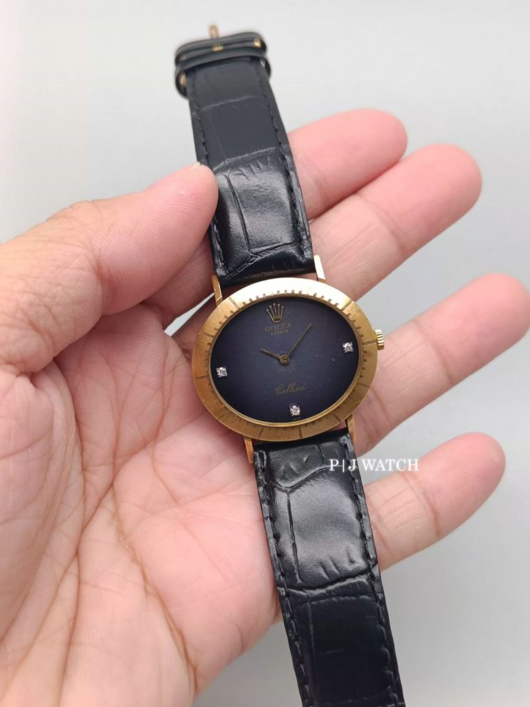 Rolex Cellini Ladies 25mm 18k Yellow Gold Blue Diamond Dial Ref.4081