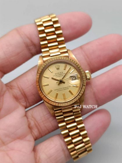 Rolex Lady-Datejust 26mm President 18K Yellow Gold Champagne Dial Ref.69178