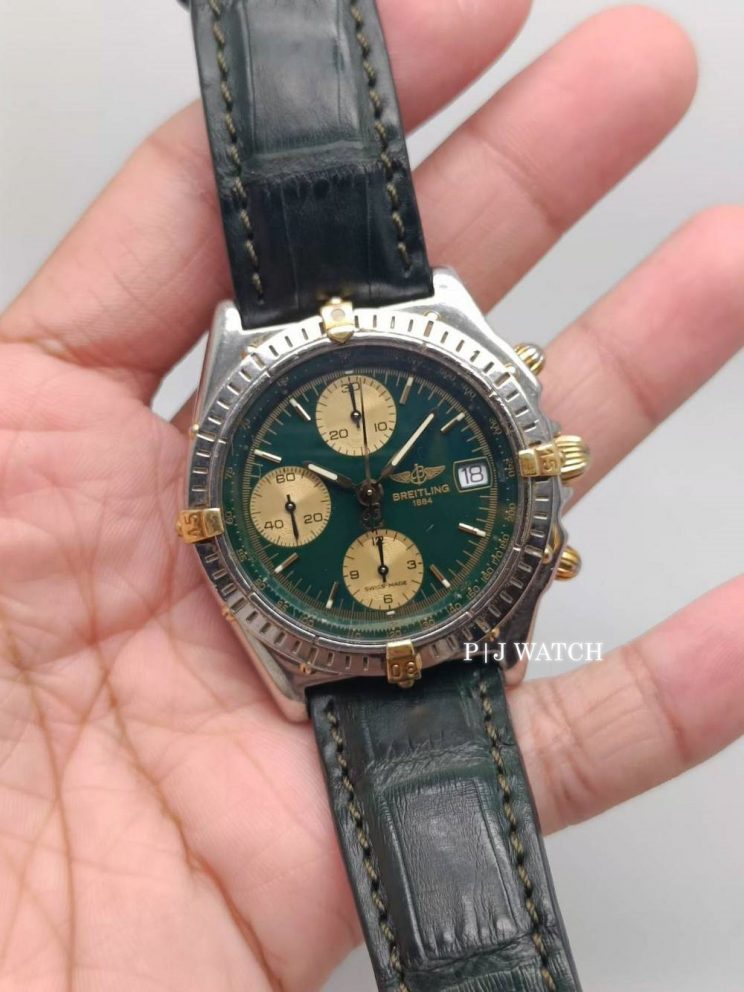 Breitling Chronomat 39mm Bi Color Date Green Dial Ref.B13050.1