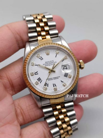 Rolex Datejust 36mm Steel&Yellow Gold 18k White Roman Diamond Dial Ref.16233
