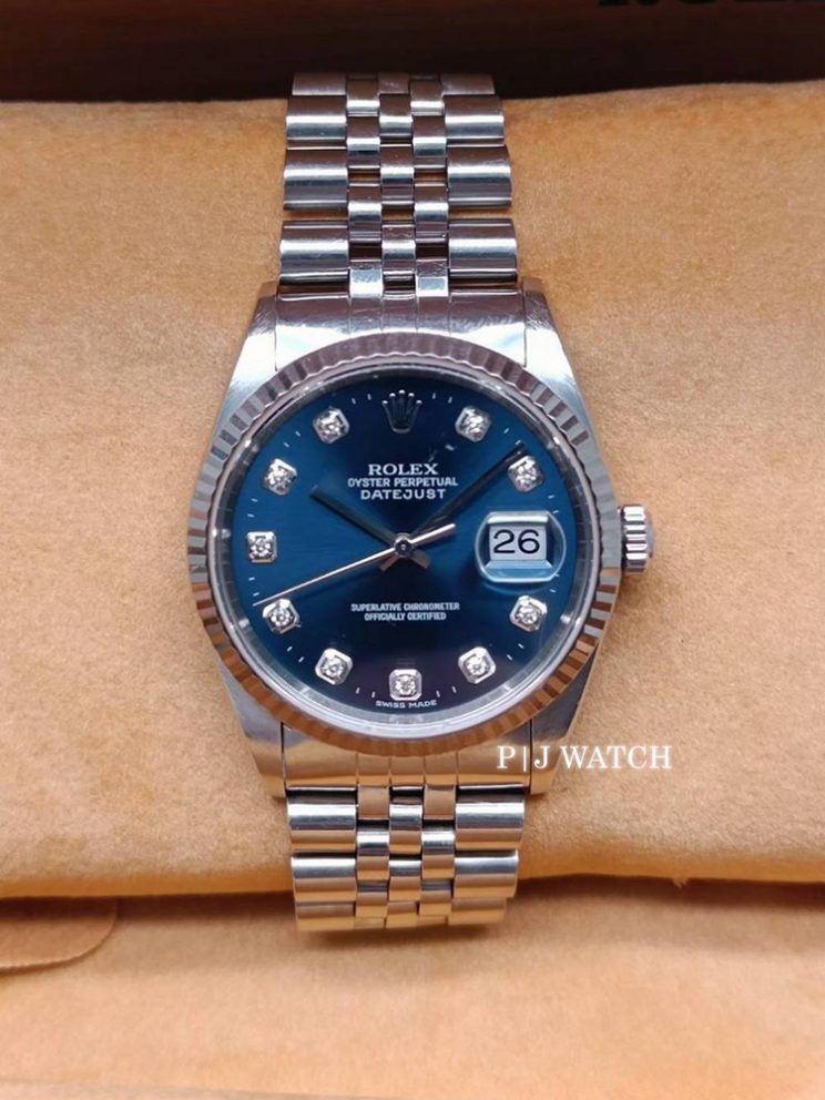 Rolex Datejust 36mm White Gold 18k Blue Diamond Dial Ref.16234