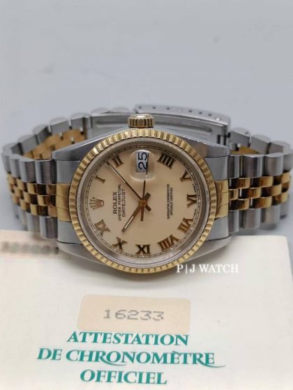 Rolex Datejust Steel Yellow Gold Ivory Roman Dial Ref.16233
