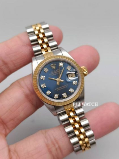 Rolex Lady DateJust 26mm Stainless Steel & 18k Yellow Gold Blue Diamond Dial Ref.69173