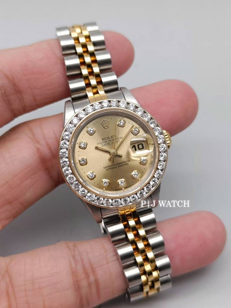 Rolex Lady-Datejust 26mm 2Tone Champagne Diamond Dial Ref.79173