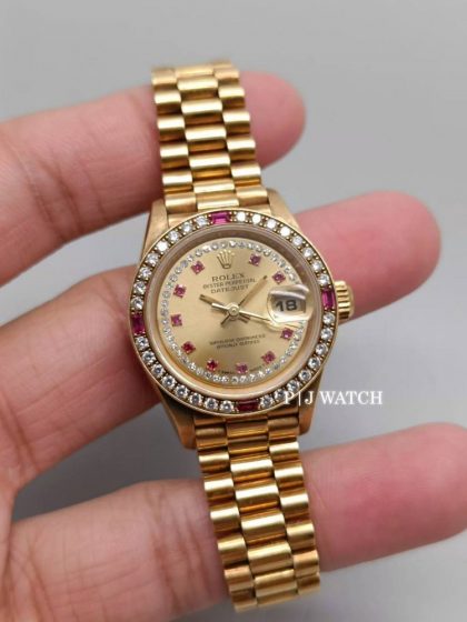 Rolex Lady-Datejust 26mm President Factory Ruby String Diamond Dial Ref.69178