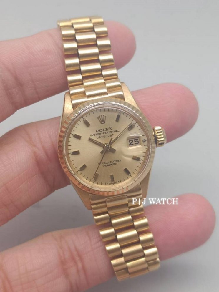 Rolex Lady DateJust 26mm President Champagne 18K Yellow Gold Dial Ref.69178