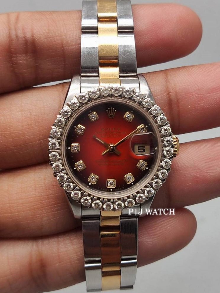 Rolex Lady-Datejust 26mm Red Vignette Diamond Dial Ref.69173