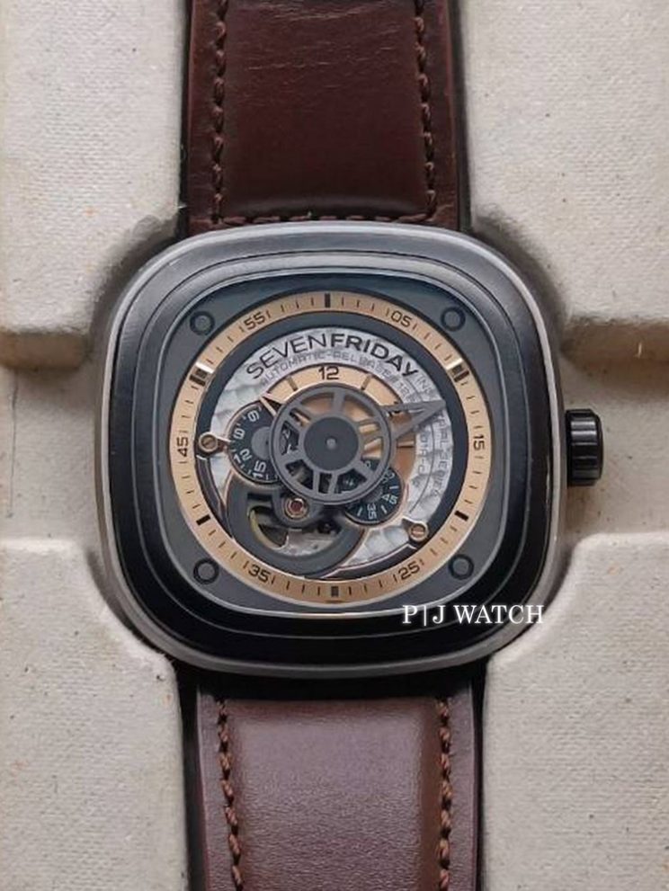 SEVENFRIDAY P-Series P2-01 Automatic Dual Tone Dial Brown Leather Strap