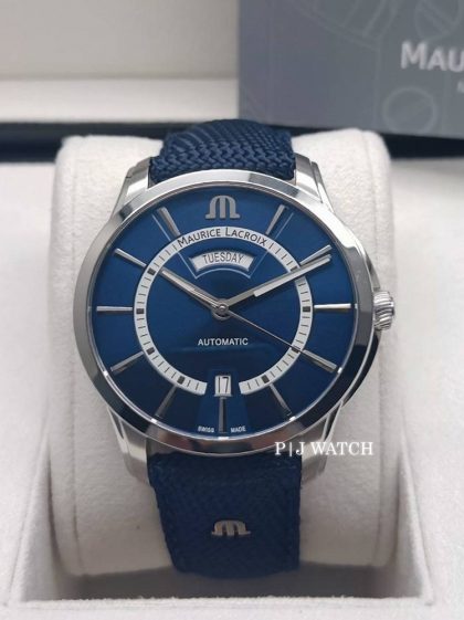 Maurice Lacroix Pontos Day-Date Blue Dial Blue Textile Strap Ref.PT6358-SS004-431-4