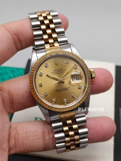 Rolex Datejust 36mm 2Tone Champagne Diamond Dial Ref.16233