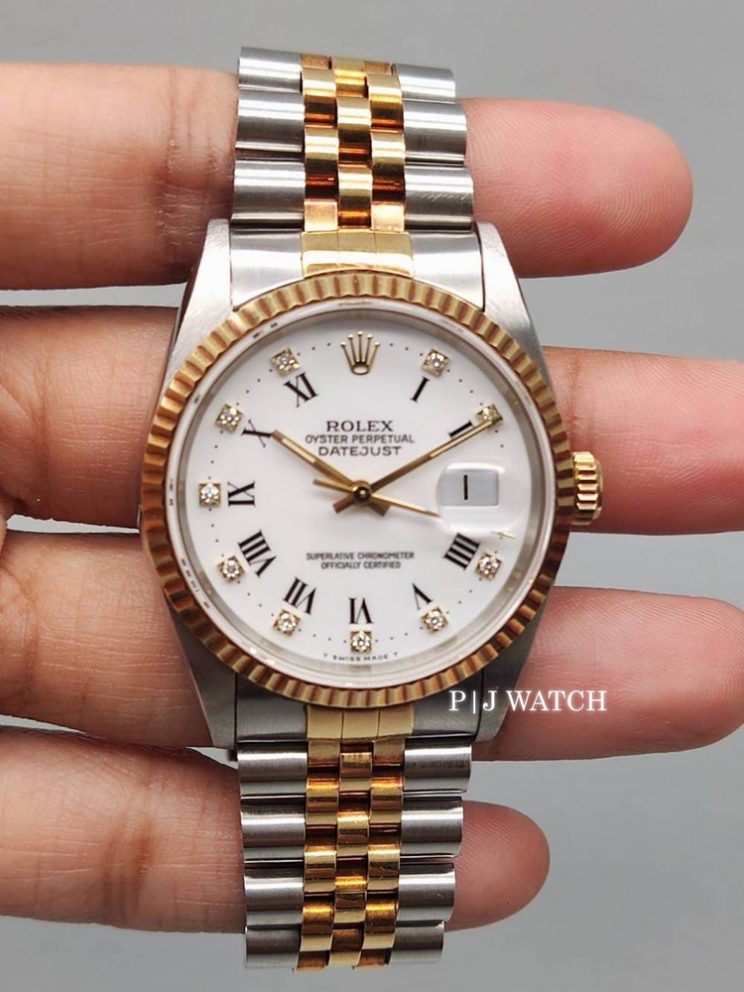 Rolex Datejust 36mm 2Tone White Roman Diamond Dial Ref.16233