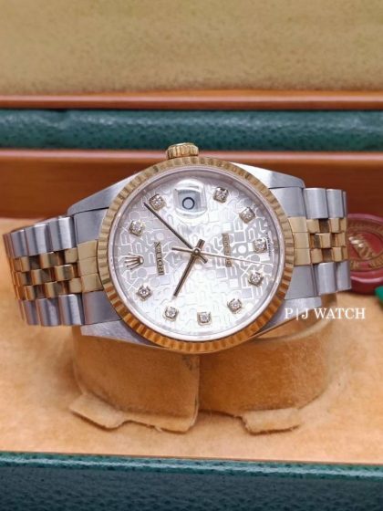 Rolex Datejust 36mm SS & Yellow Gold18k Silver Diamond Dial Ref.16233