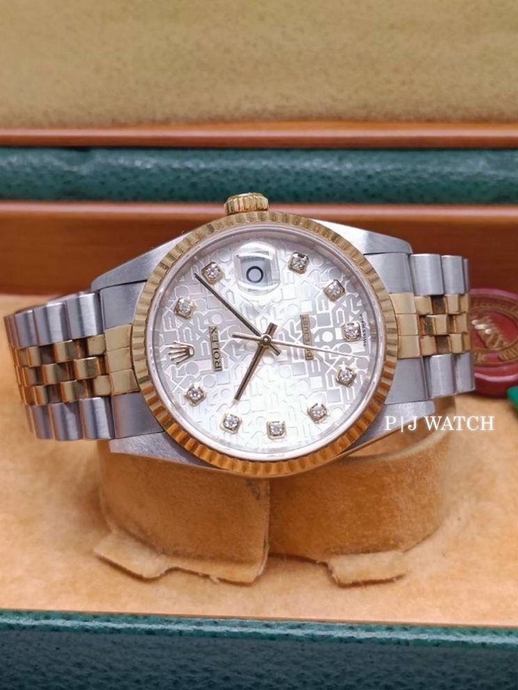 Rolex Datejust 36mm SS & Yellow Gold18k Silver Diamond Dial Ref.16233