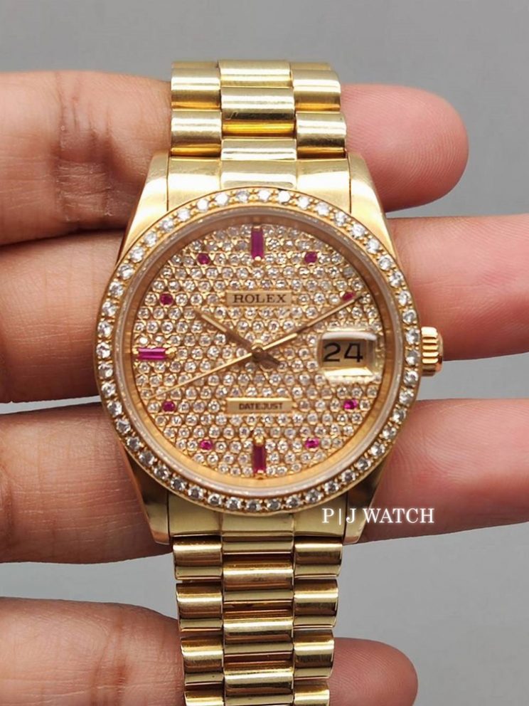 Rolex Datejust Yellow Gold18k Full Diamond Dial President Bracelet Ref.178278