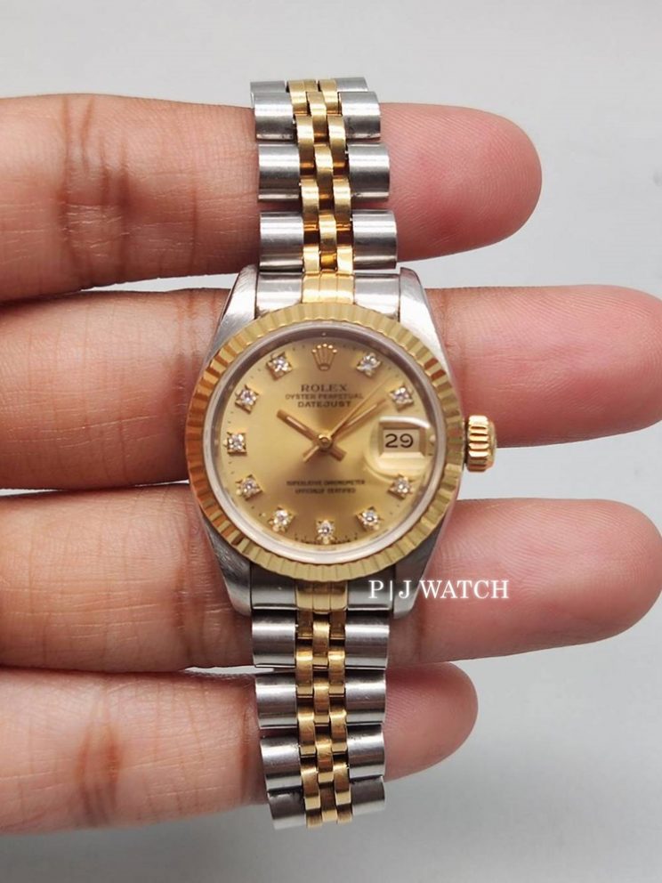 Rolex Lady-Datejust 26mm 2Tone Champagne Dial Diamond Index Ref.69173