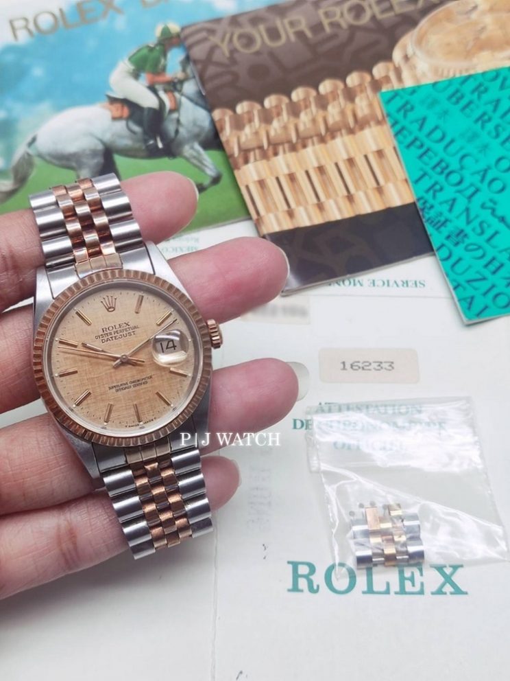 Rolex Datejust 36mm 2Tone Champagne Linen Dial Ref.16233
