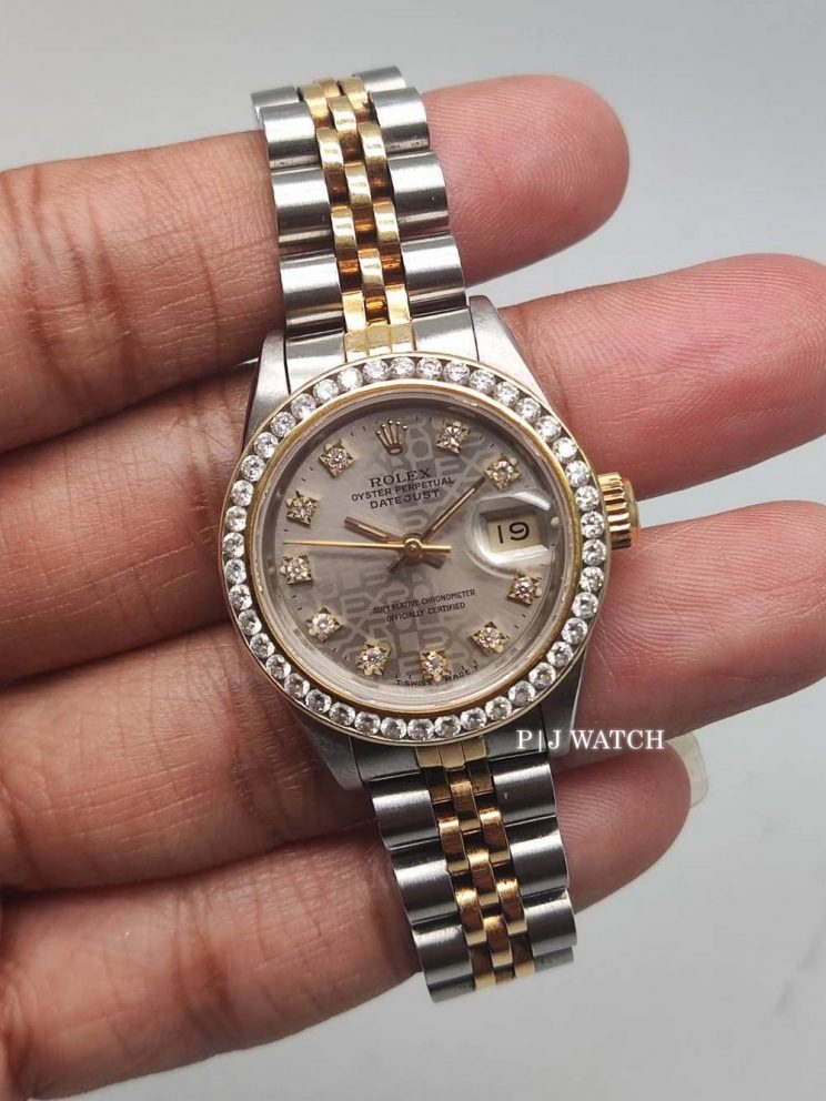Rolex Lady-Datejust 26mm 2Tone Silver Diamond Dial Ref.69173