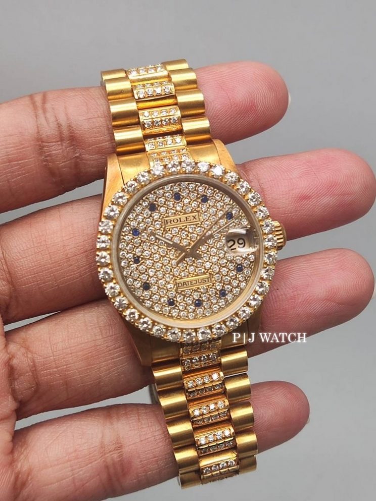 Rolex Lady-Datejust 31mm President 18k Yellow Gold Ruby & Diamond Dial Ref.68278