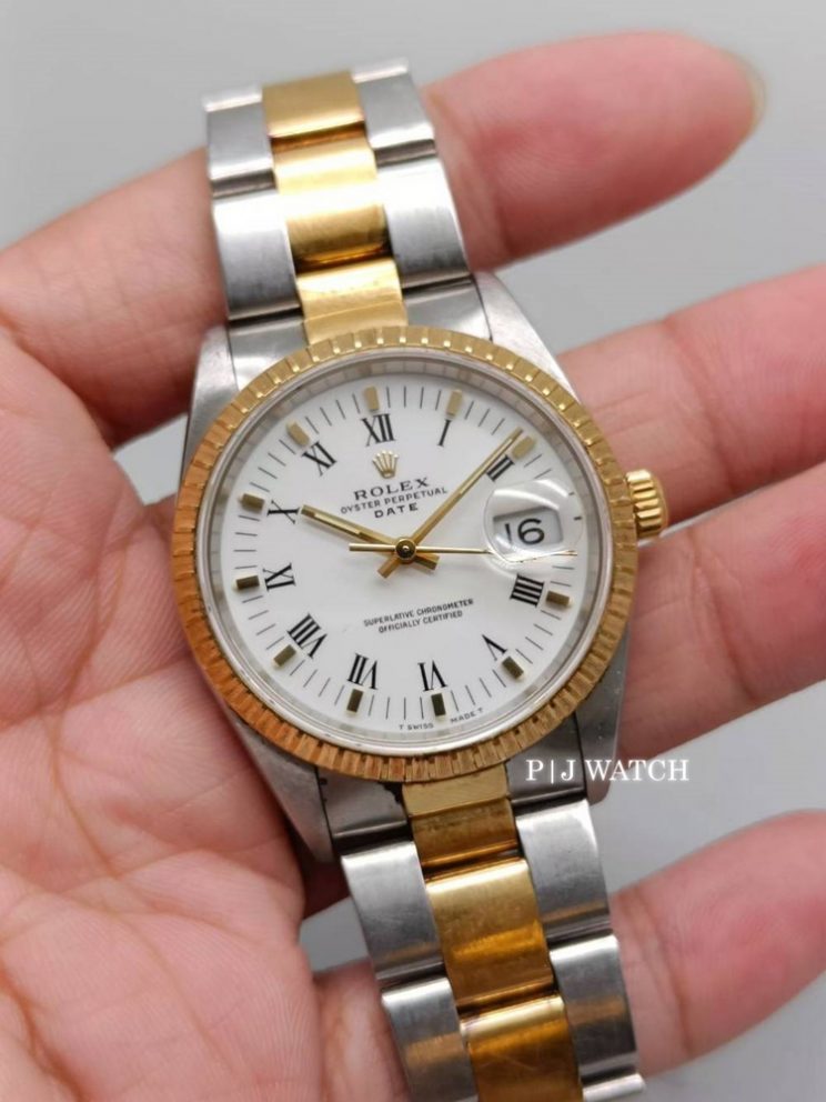 Rolex Oyster Perpetual Date 34mm 2Tone Steel & Gold White Dial Ref.15223