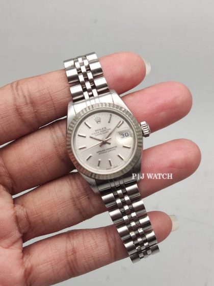 Rolex Lady-Datejust 26mm Silver Baton Dial Ref.79174