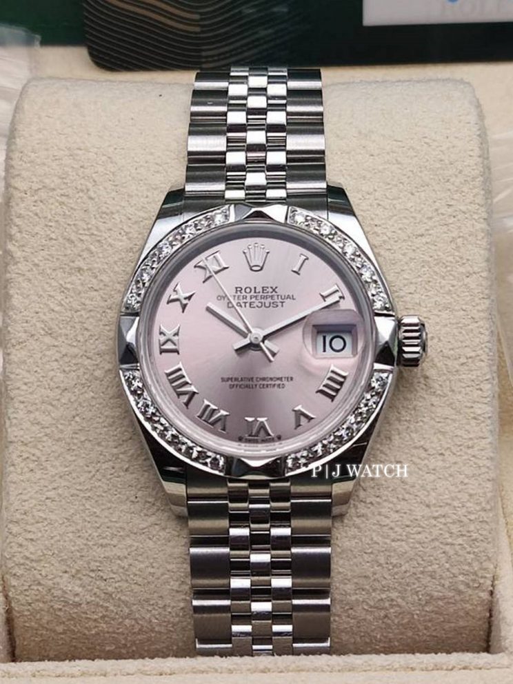 Rolex Lady-Datejust 28mm Pink Roman Numeral Dial Ref.279174