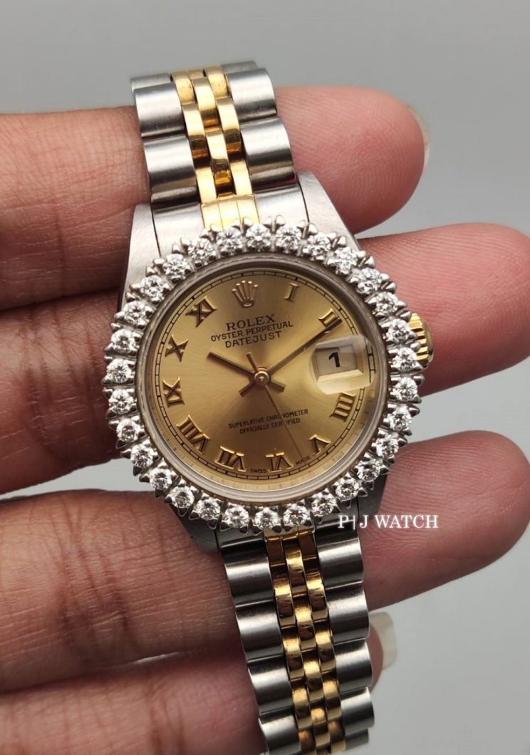 Rolex Lady-Datejust 31mm Two Tone Jubilee Champagne Roman Dial Ref.69173