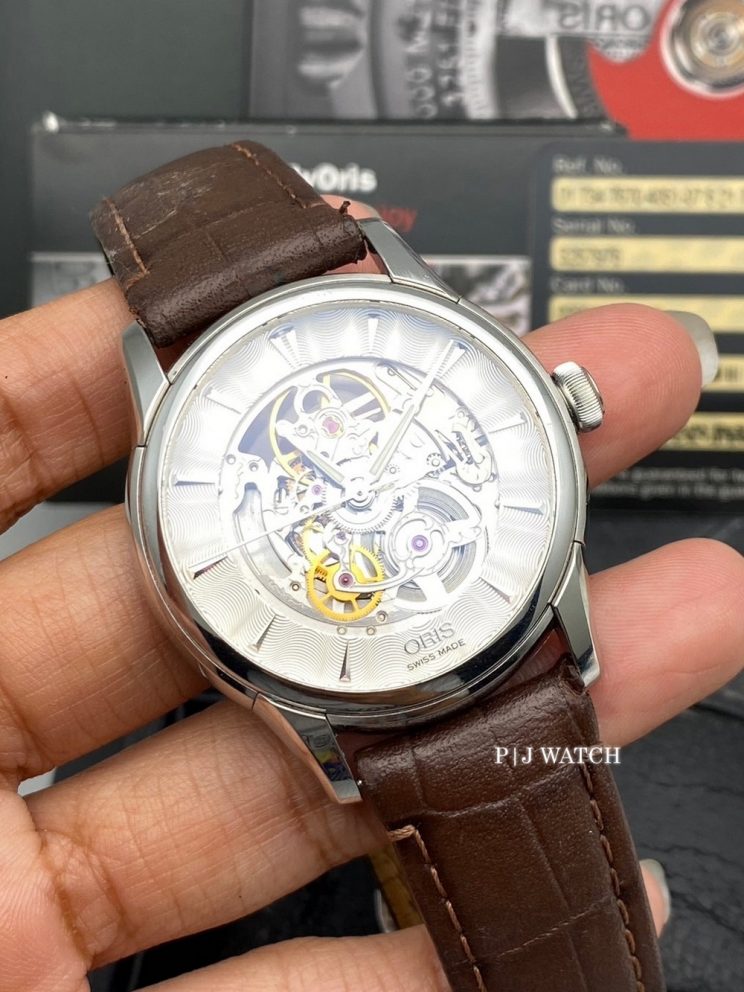 Oris Artelier Skeleton Silver Guilloche Dial Ring Ref.01 734 7670 4051