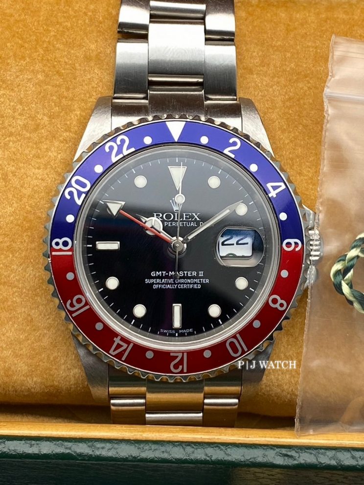 Rolex GMT-Master II Pepsi Black Dial Blue & Red Bezel Men's Watch Ref.16710