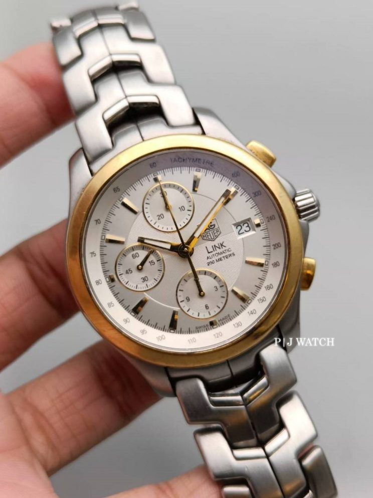 TAG Heuer Link 41mm Stainless Steel & 18k Yellow Gold Chronograph White Dial Ref. CJF2150