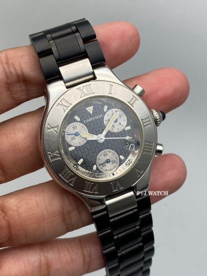 Cartier 21 Chronoscaph Black Dial Sapphire Crown Ref.2424