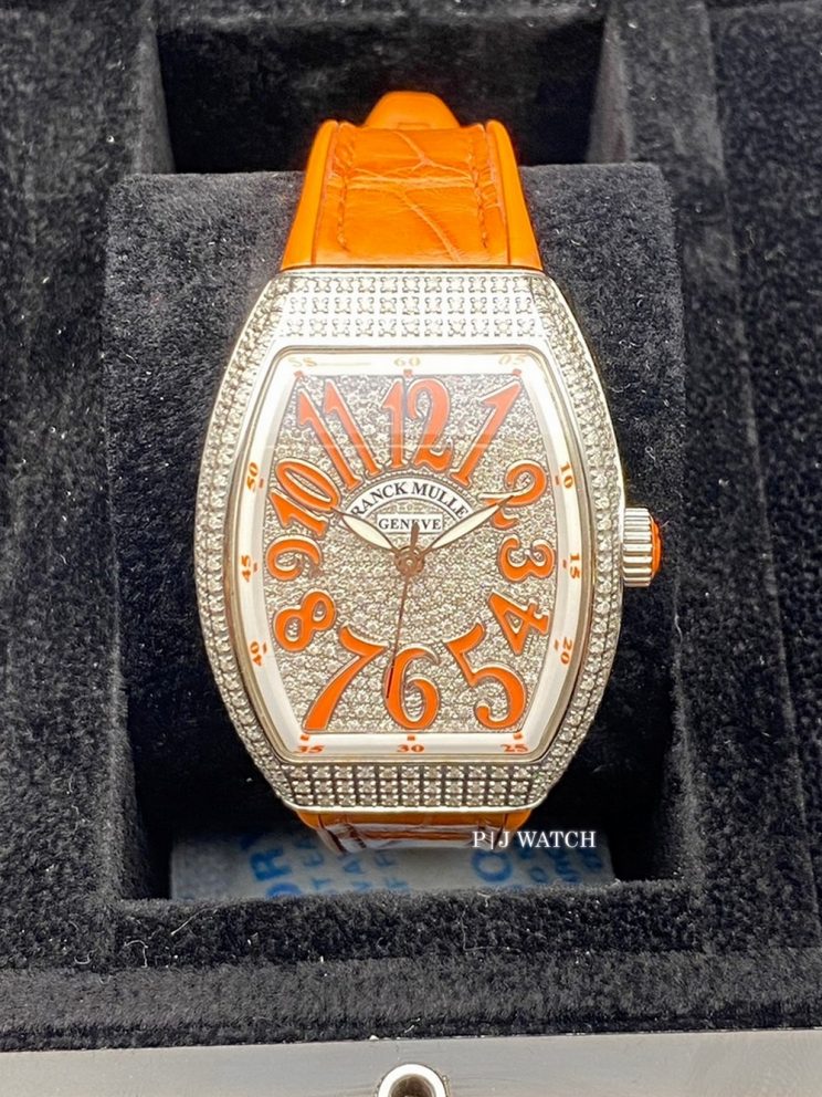 Franck Muller Vanguard Full Diamond Orenge Orange Numeral Lady Watch Ref.V32 AC OR SC AT FO